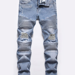 Boys Hip Hop Ripped Jeans Slim Fit Washed Denim Pants Kids Clothes