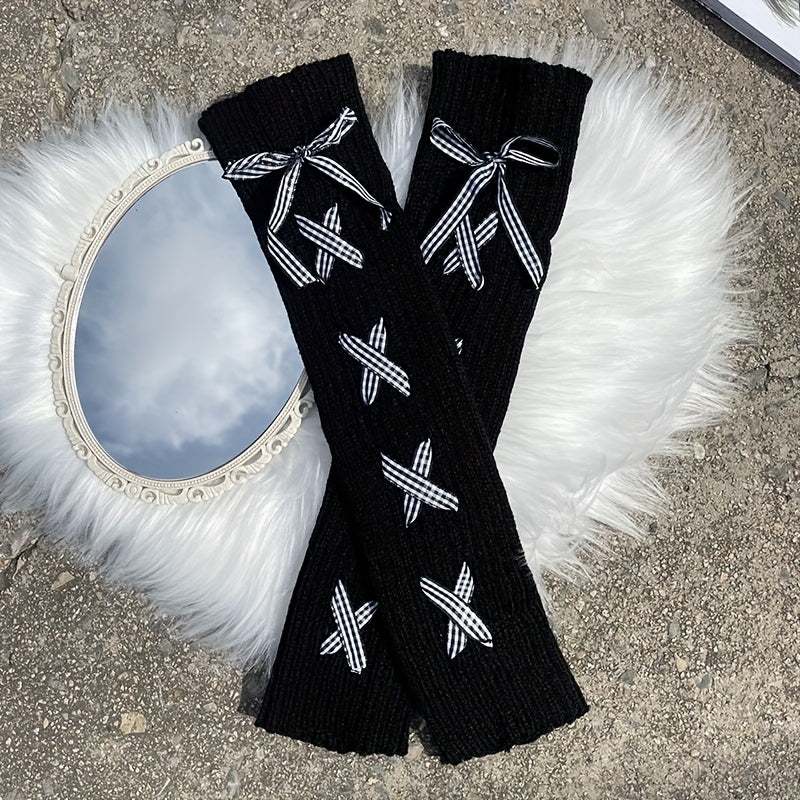 Solid Cross Strap Leg Warmers Knee High Socks Stockings