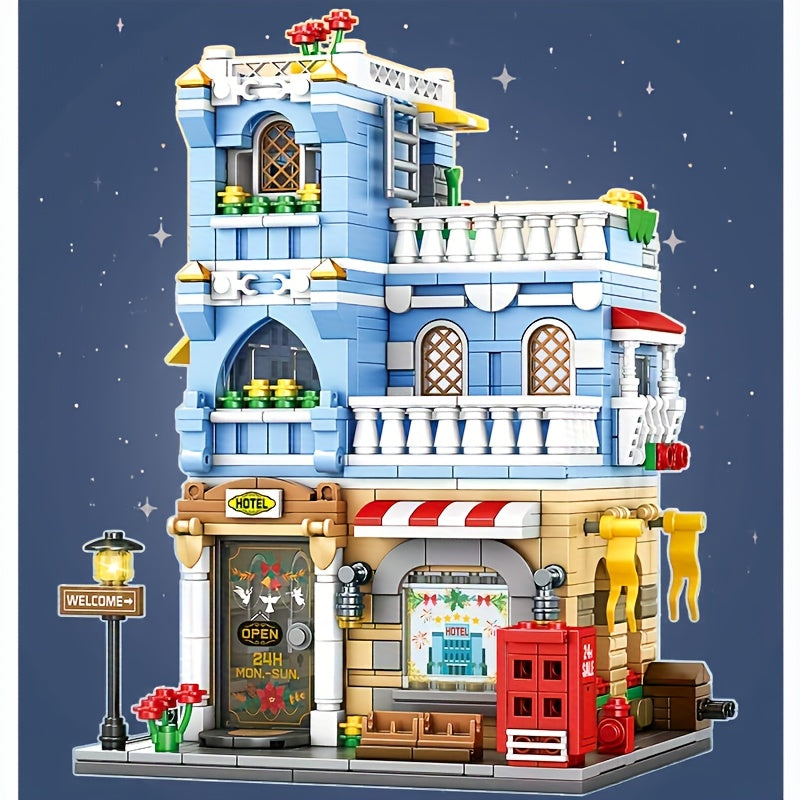 1003pcs Hotel Street Scene Building Blocks Set Creative DIY Educational Toy