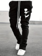 Men's Drawstring Bell bottom Pants Portray Pattern Casual Slim Pants