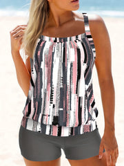 Plus Size Modest Tankini Set Women's Square Neck Cami Top & Shorts Swimsuit