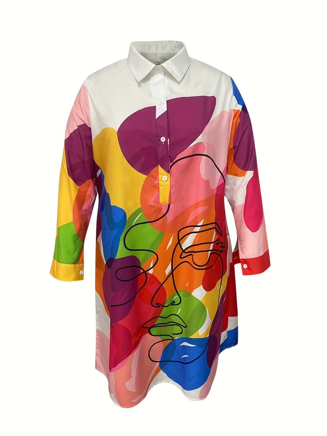 Abstract Face Print Shirt Dress