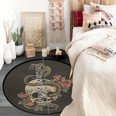 Halloween Skull Rug Round Non-Slip Floor Mat Floral Area Rugs Washable Carpet