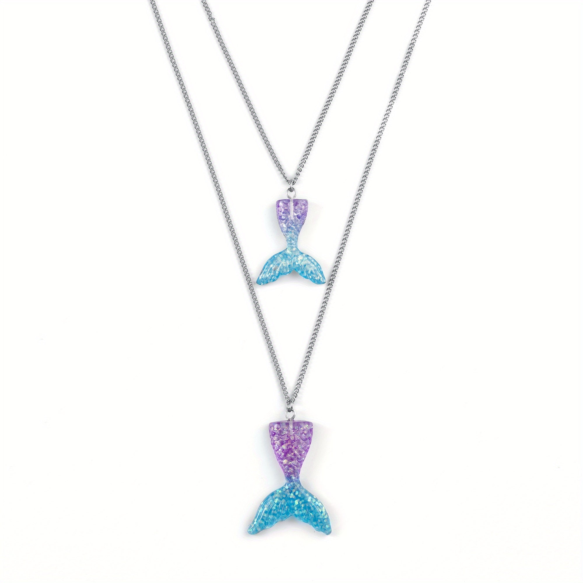 Resin Mermaid Tail Pendant Necklace Stainless Steel Chain Set