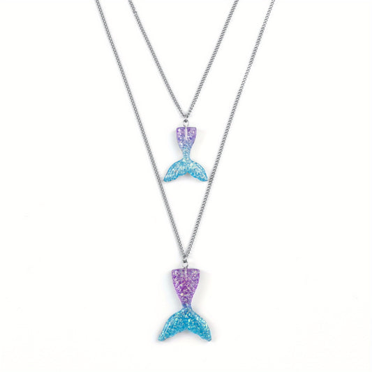 Resin Mermaid Tail Pendant Necklace Stainless Steel Chain Set