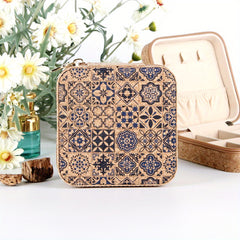 Vintage Pattern Square Jewelry Box Zipper Portable Organizer