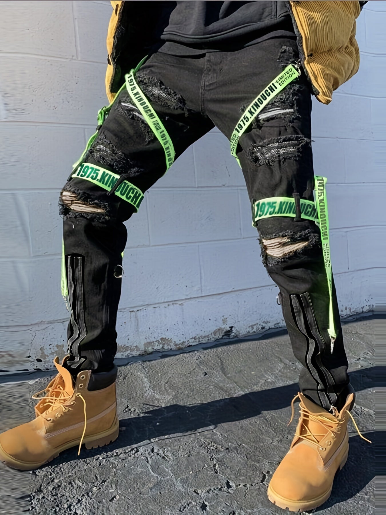 Men's Paneled Denim Jeans Slim Fit Zipper Fly Casual Trousers