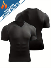 Men's Compression T Shirt V Neck Base Layer for Running Basketball Training