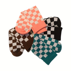 12 Pairs Plaid Crew Socks Comfy & Breathable All match Sports Socks
