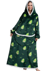 Flannel Cartoon Print Hoodie Fleece Liner Loungewear Robe