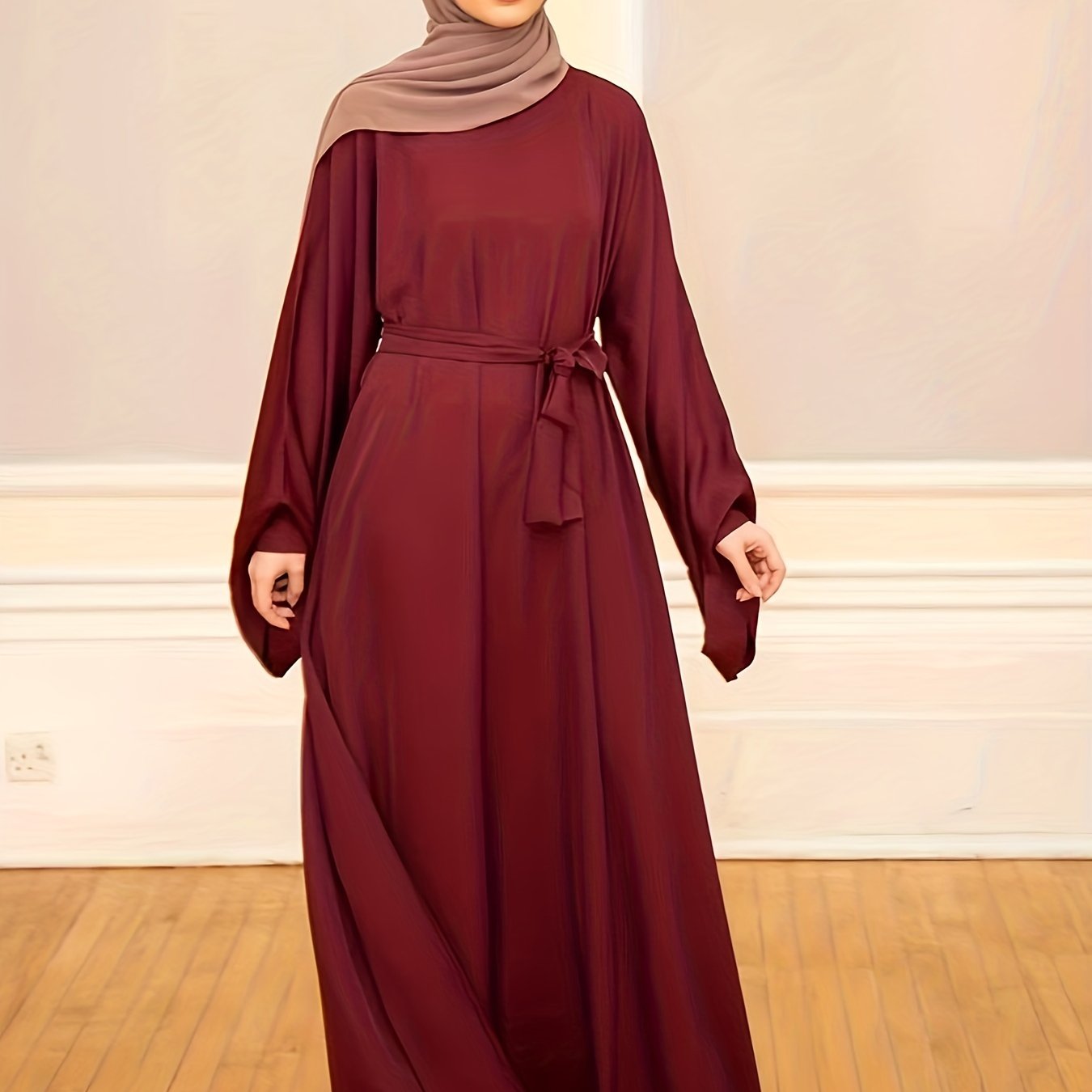 Retro Abaya Dress Women's Plus Solid Lantern Sleeve Maxi Jalabiya Dres