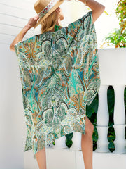 Boho Cover Up Women's Plus Paisley Print Batwing Sleeve Open Front Bea