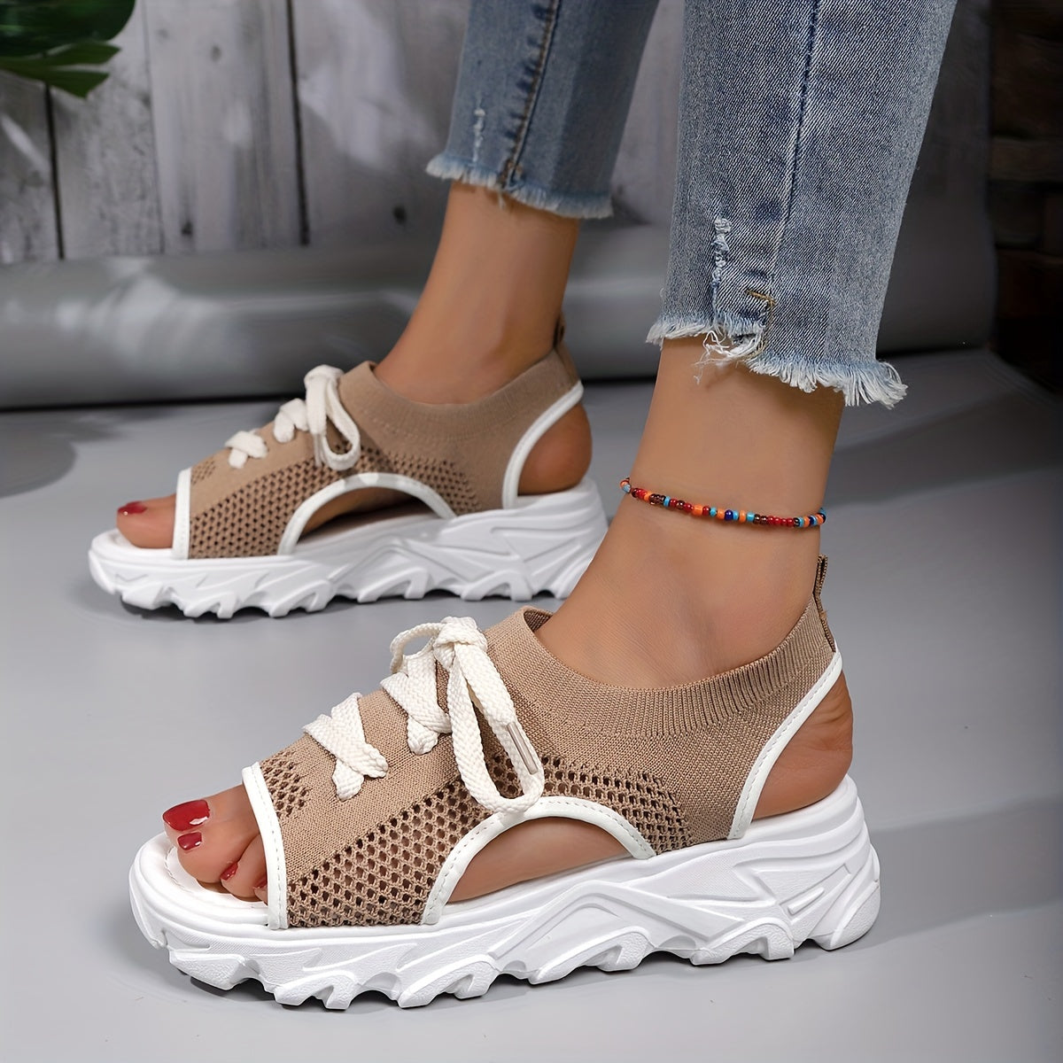 Women's Woven Platform Wedge Sandals Open Toe Breathable Summer Sandals