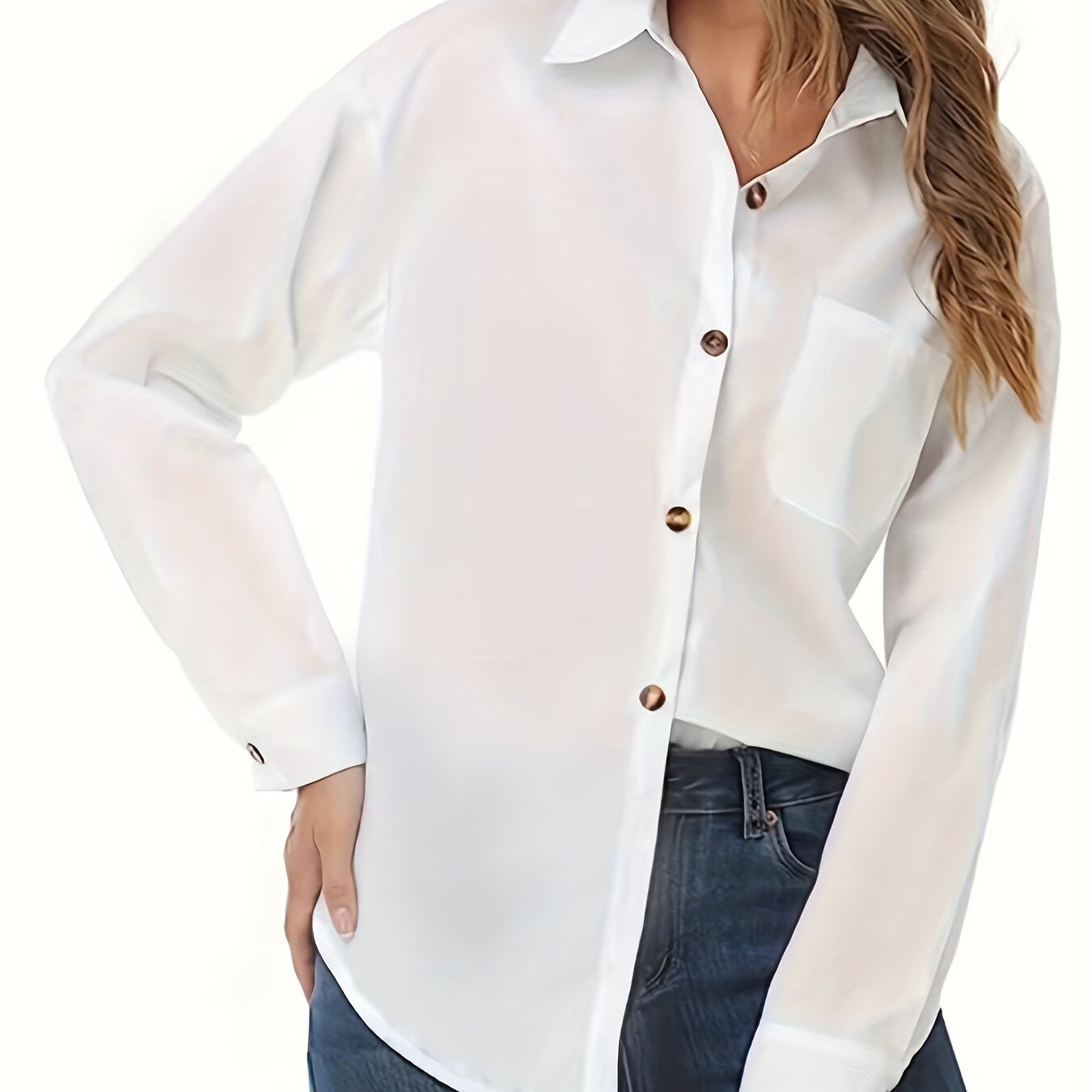 Plus Size Casual Blouse Women's Solid Long Sleeve Shirt Top