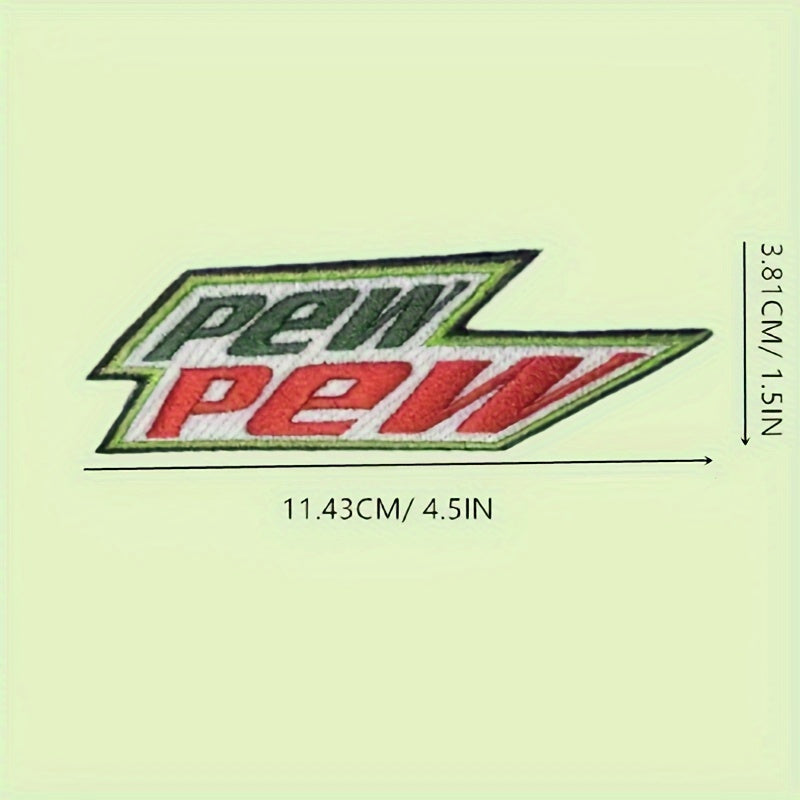 2pcs Pew Pew Funny Hook And Loop Embroidered Patch Outdoor Decoration
