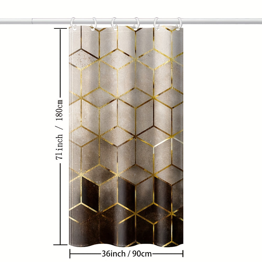 Brown Gradient Shower Curtain Honeycomb Plaid Print With Hooks