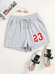 Letter Print Elastic Drawstring Shorts Y2K Sports Loose High Waist Summer Shorts