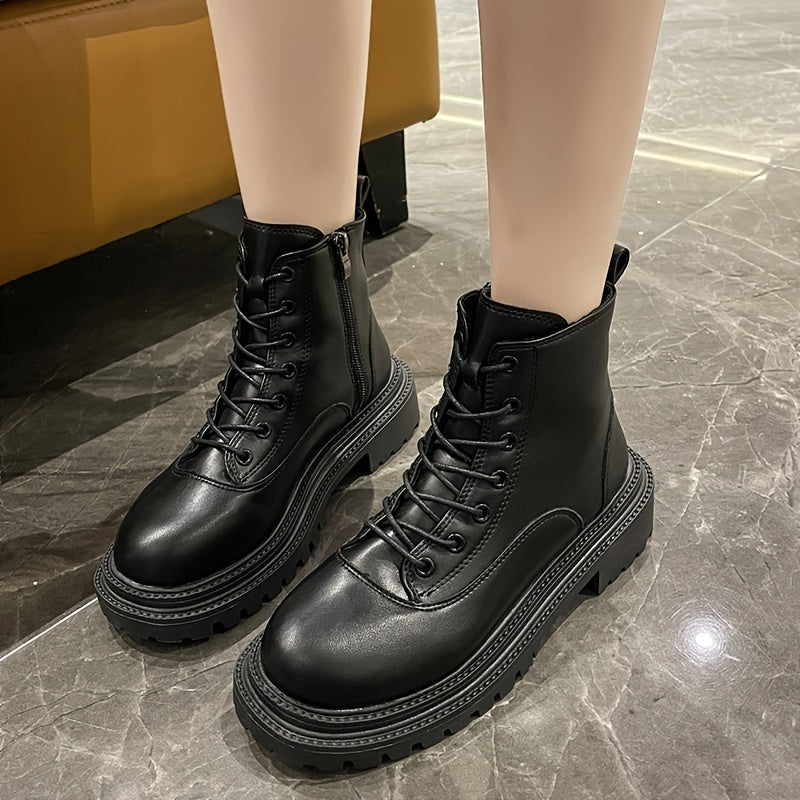 Winter Thermal Platform Lace Up Combat Boots Zipper Women's Footwear