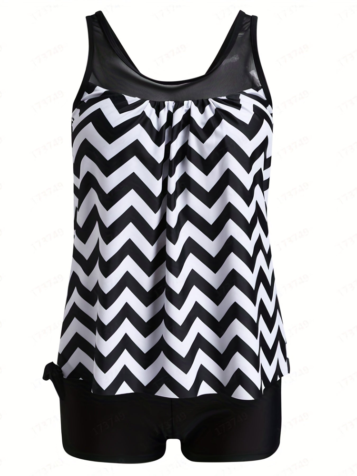 Striped Tankini Set Women's Plus Tank Top & Shorts Two Piece