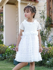Girl's Lace Dress With Rose Appliques Grace Dress For Wedding
