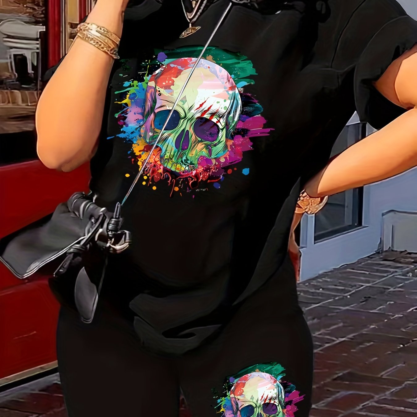 Skull Print Tee & Shorts Set