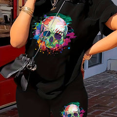 Skull Print Tee & Shorts Set