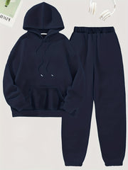 Solid Casual 2pc Set Hoodies & Jogger Pants Women's Clothing