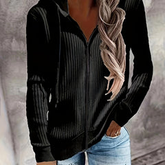 Casual Knit Top Women's Plus Solid Ribbed Zip Up Long Sleeve