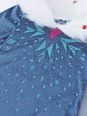 Girl's Velvet Princess Dress Snowflake Print Long Sleeve Dress