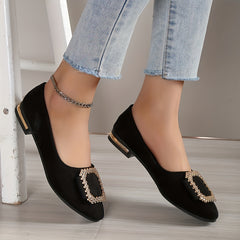 Women's Pointed Toe Ballet Flats Soft Sole Shoes Square Metal Decor