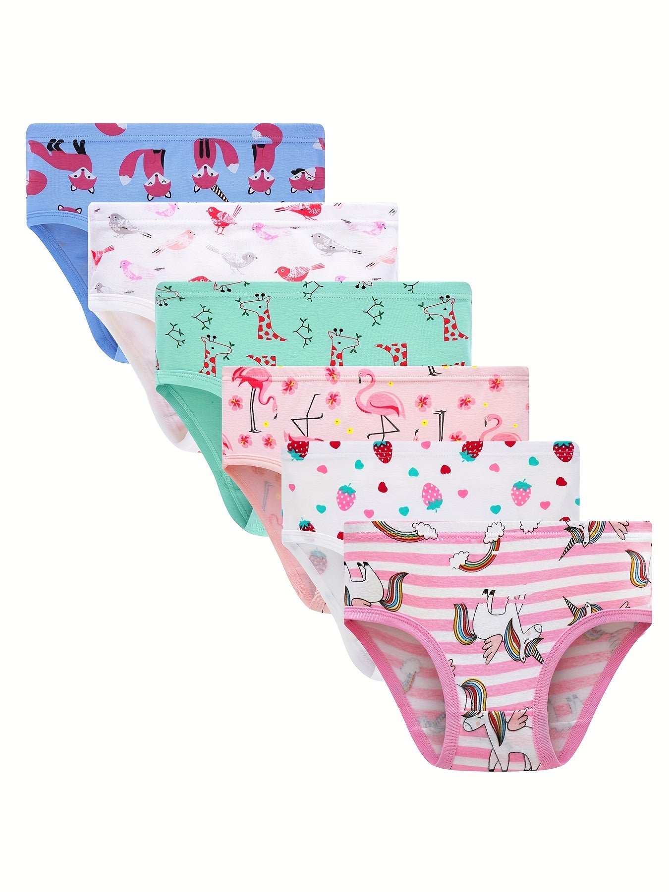 6pcs Girls Triangle Panties Strawberry Flamingo Striped Print