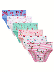 6pcs Girls Triangle Panties Strawberry Flamingo Striped Print