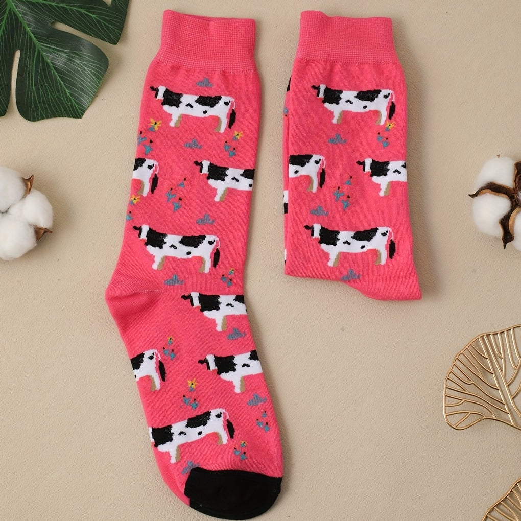 Cow Print Crew Socks - Women's Stockings