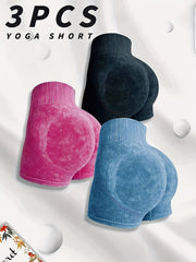 3pcs High Waist Tummy Control Quick Drying Yoga Shorts
