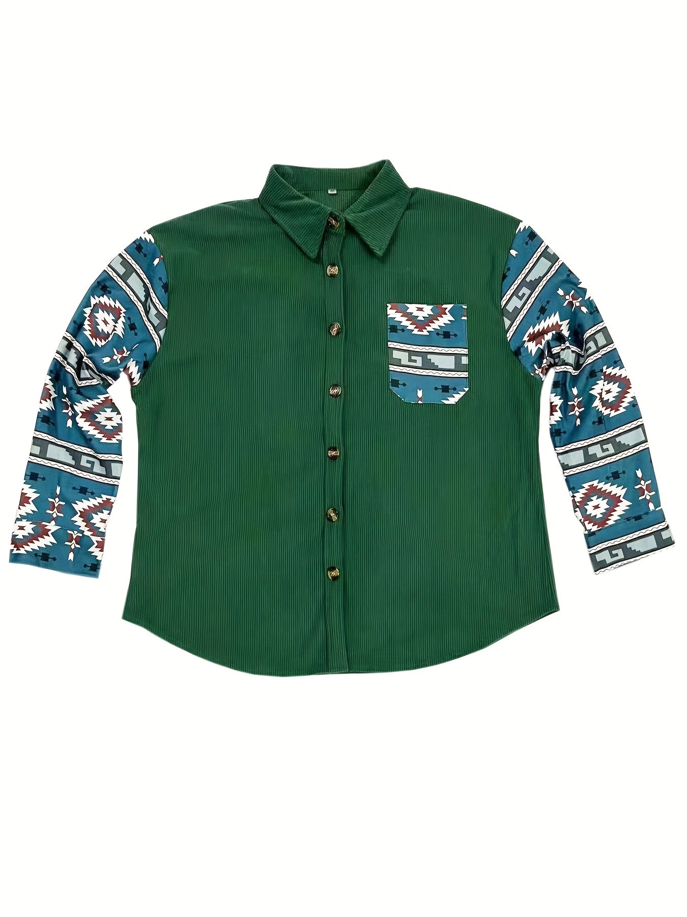 Colorblock Southwestern Print Button Up Blouse
