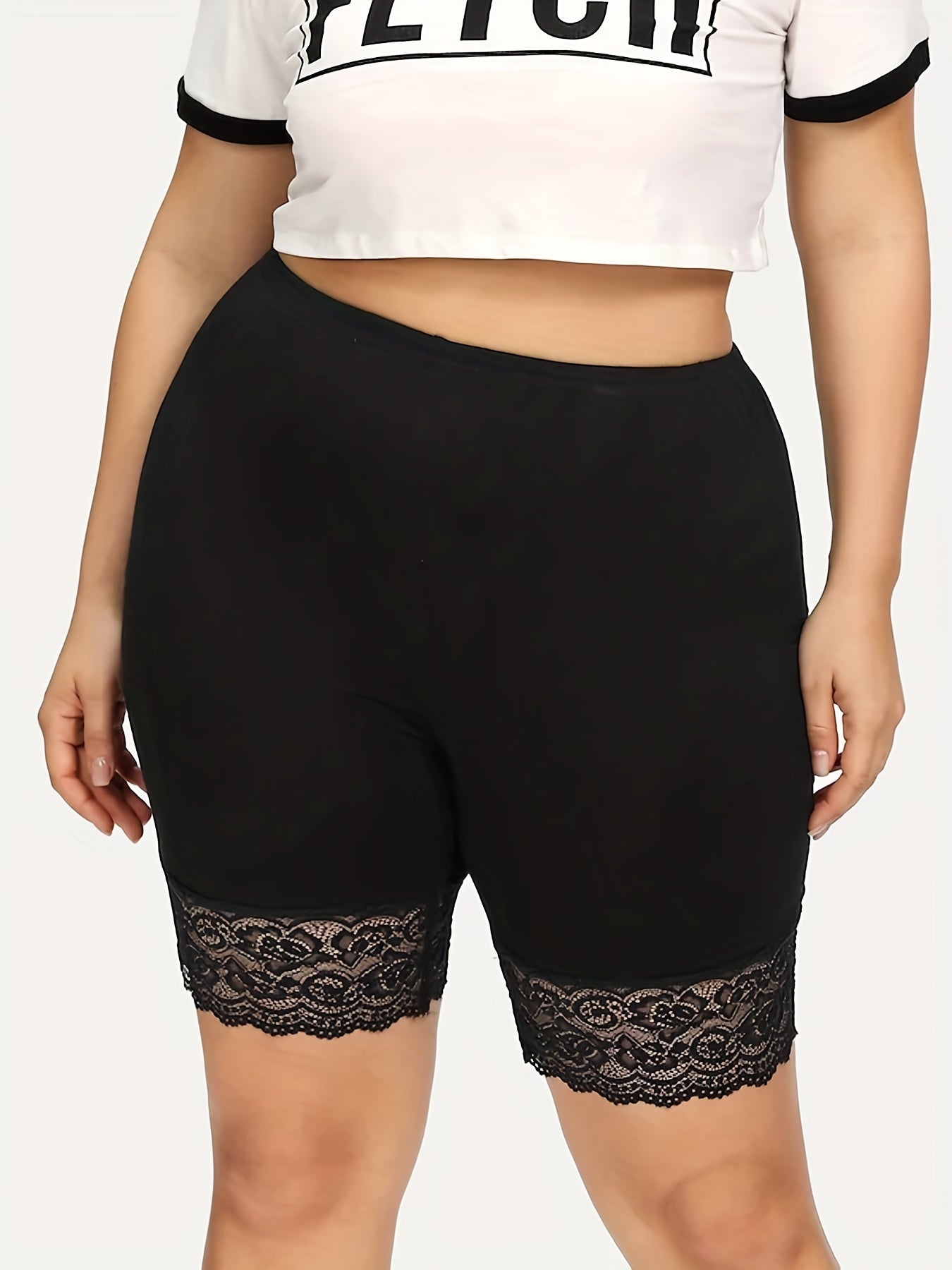 Casual Leggings Women's Plus Lace Trim High Stretch Shorts