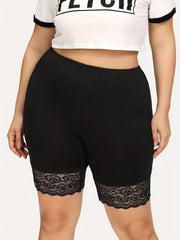 Casual Leggings Women's Plus Lace Trim High Stretch Shorts