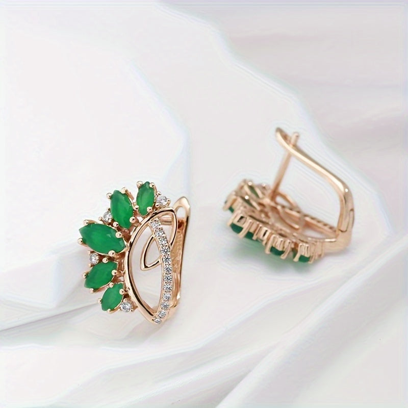 Green Marquise Zircon Earrings Golden Party Jewelry