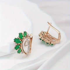 Green Marquise Zircon Earrings Golden Party Jewelry