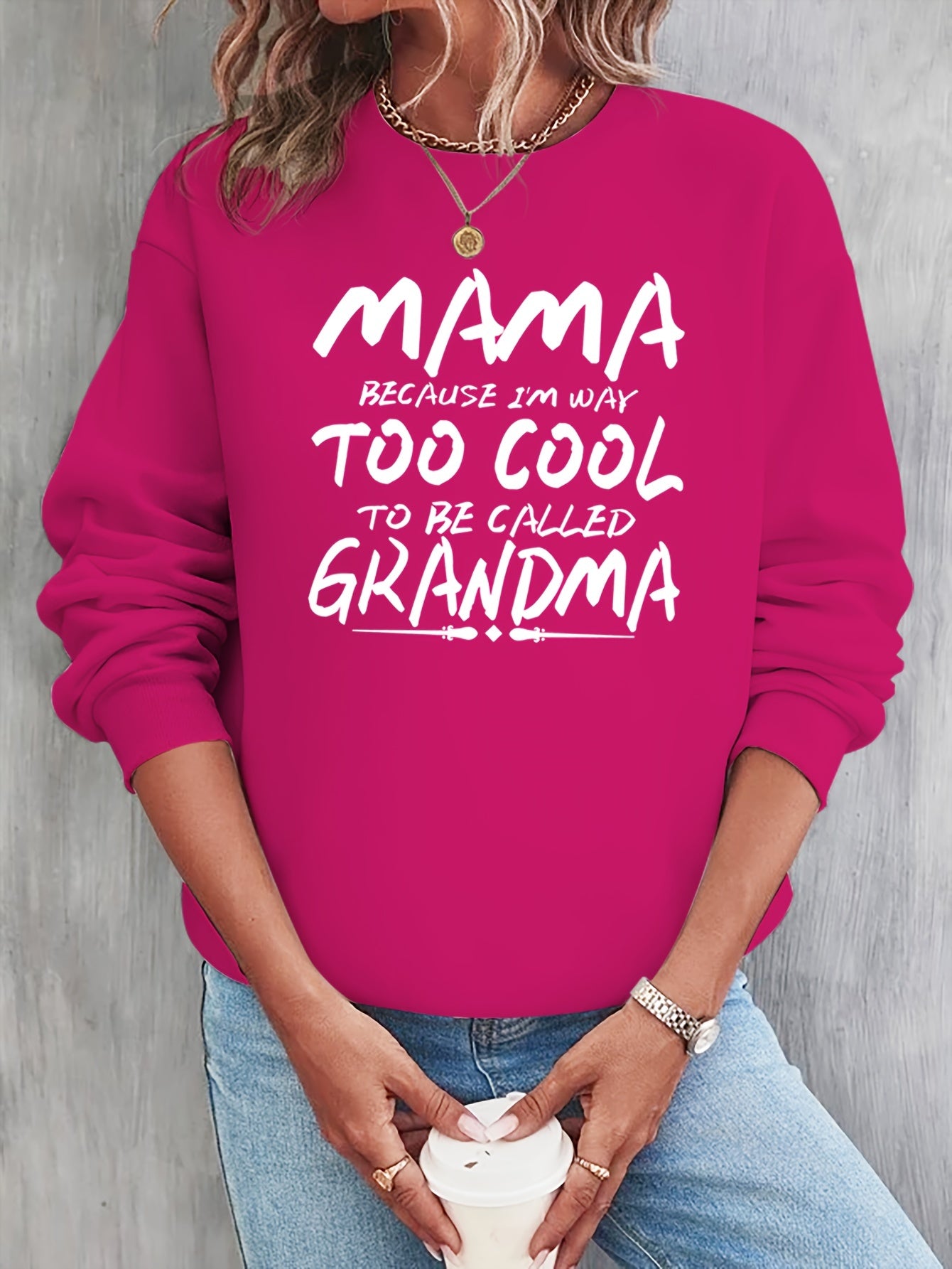 Mama Print Loose Sweatshirt Casual Long Sleeve