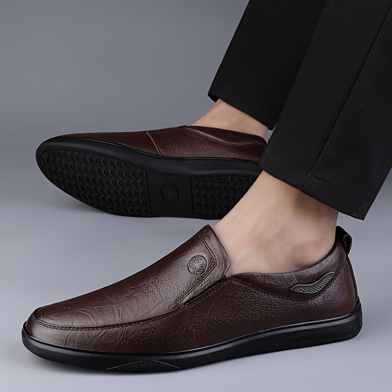 CLOHOO Men's Leather Slip On Soft Insole Casual Dress Shoes