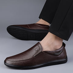 CLOHOO Men's Leather Slip On Soft Insole Casual Dress Shoes