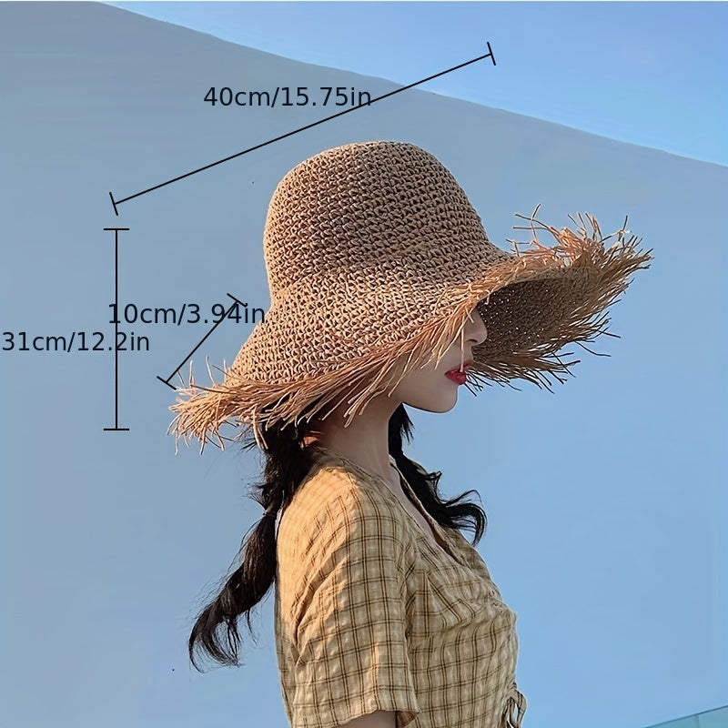 Foldable Straw Hat Hollow Crochet Sun Hat Breathable Beach Hat
