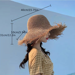 Foldable Straw Hat Hollow Crochet Sun Hat Breathable Beach Hat