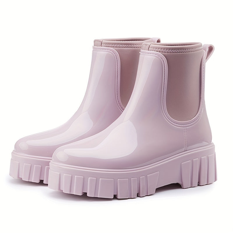 Women's Waterproof Rain Boots Thick Sole Slip On Chelsea Boots Round Toe