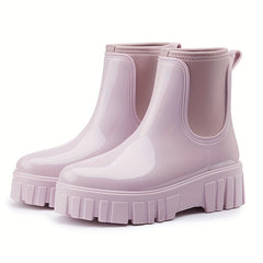 Women's Waterproof Rain Boots Thick Sole Slip On Chelsea Boots Round Toe