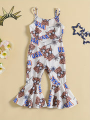 Girls' Cow Print Flare Bell Bottom Jumpsuit Vacation Outfit