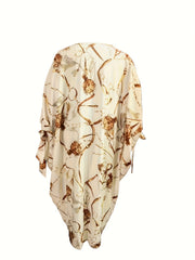 Retro Abaya Dress Women's Plus Chain Print Tie Batwing Sleeve Maxi Dre