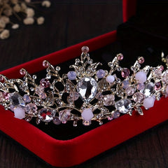 Pink Tiara Crystal Bridal Crown Wedding Hair Accessories
