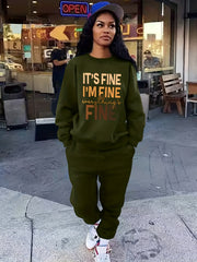 Letter Print Long Sleeve Tops & Jogger Pants Set